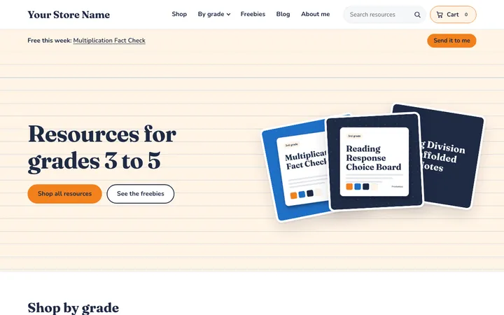 A starter store home page in the 3 to 5 look