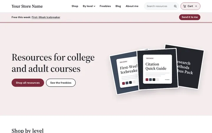 A starter store home page in the college look