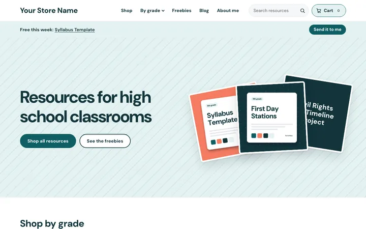 A starter store home page in the high school look