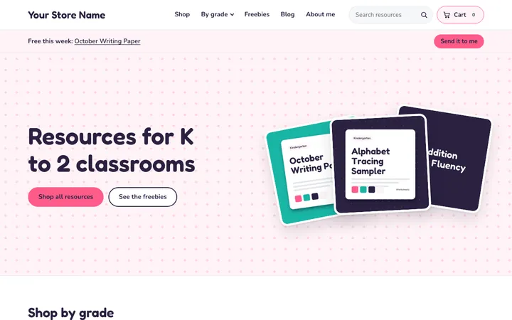 A starter store home page in the K to 2 look