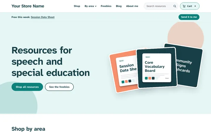 A starter store home page in the speech and special ed look